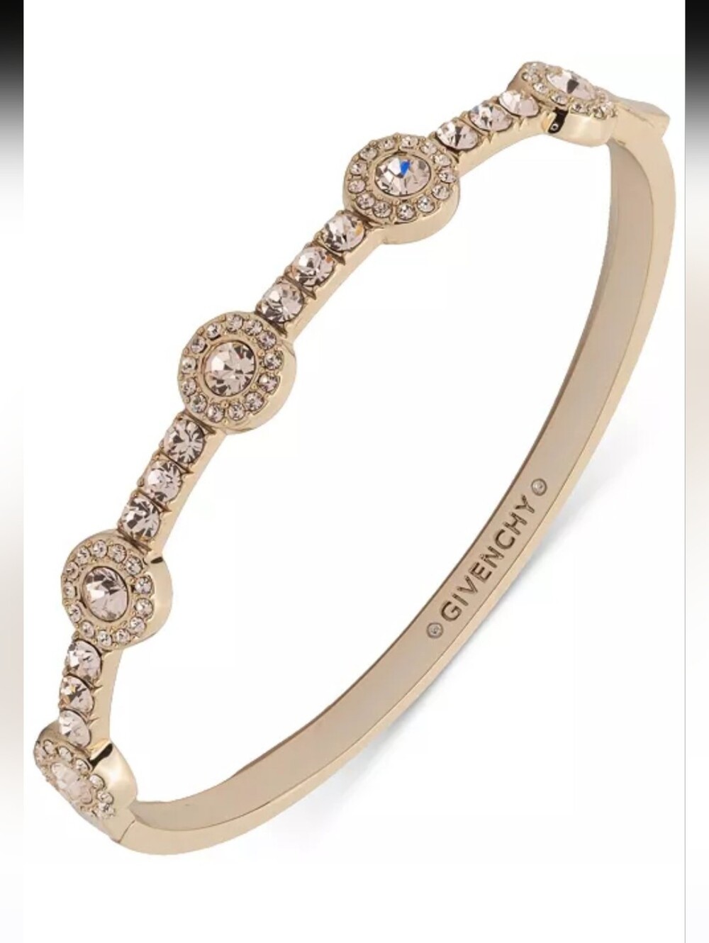 NWT Givenchy Gold Tone Crystal Halo Station Hinged Bangle Bracelet